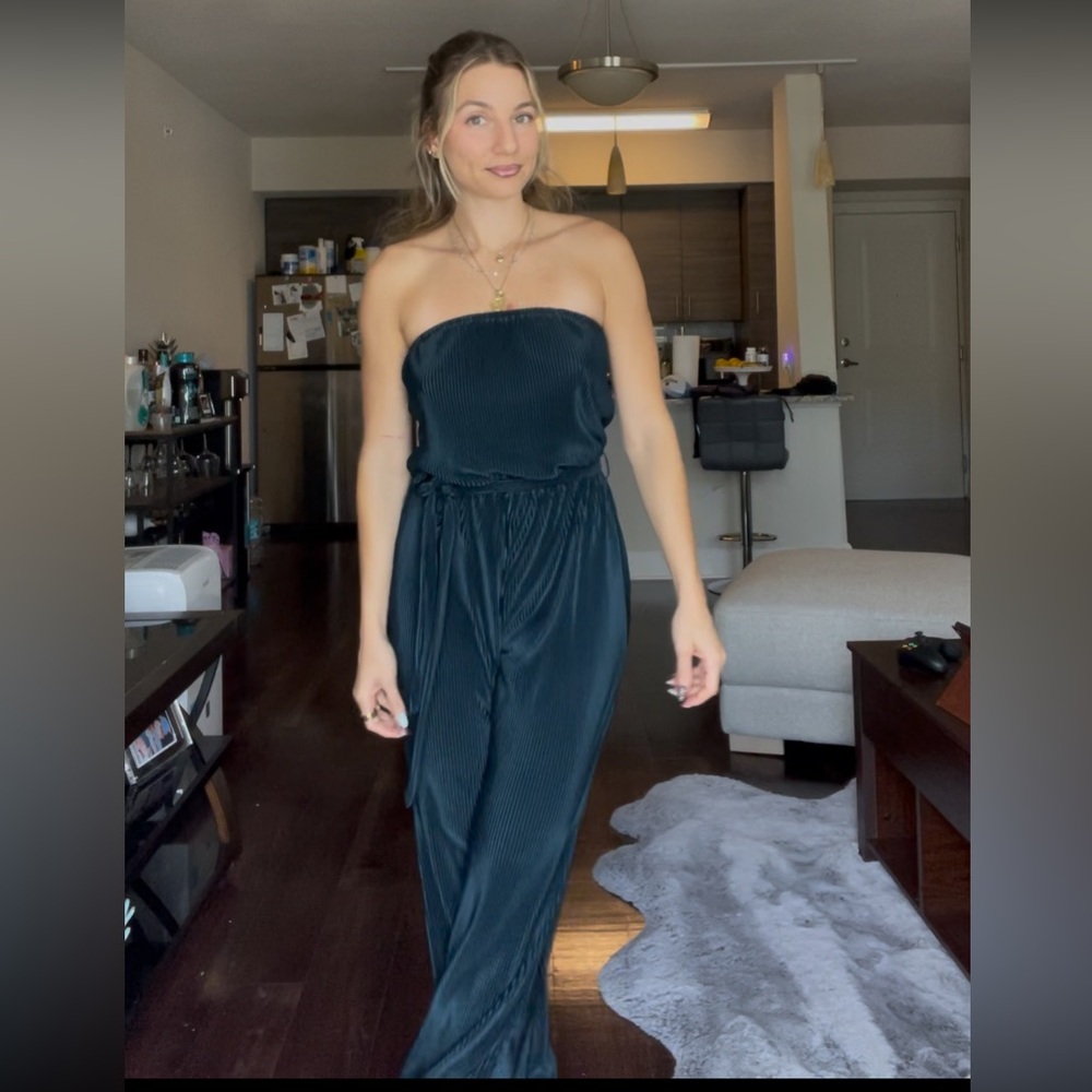 Dark Green strapless silk Romper